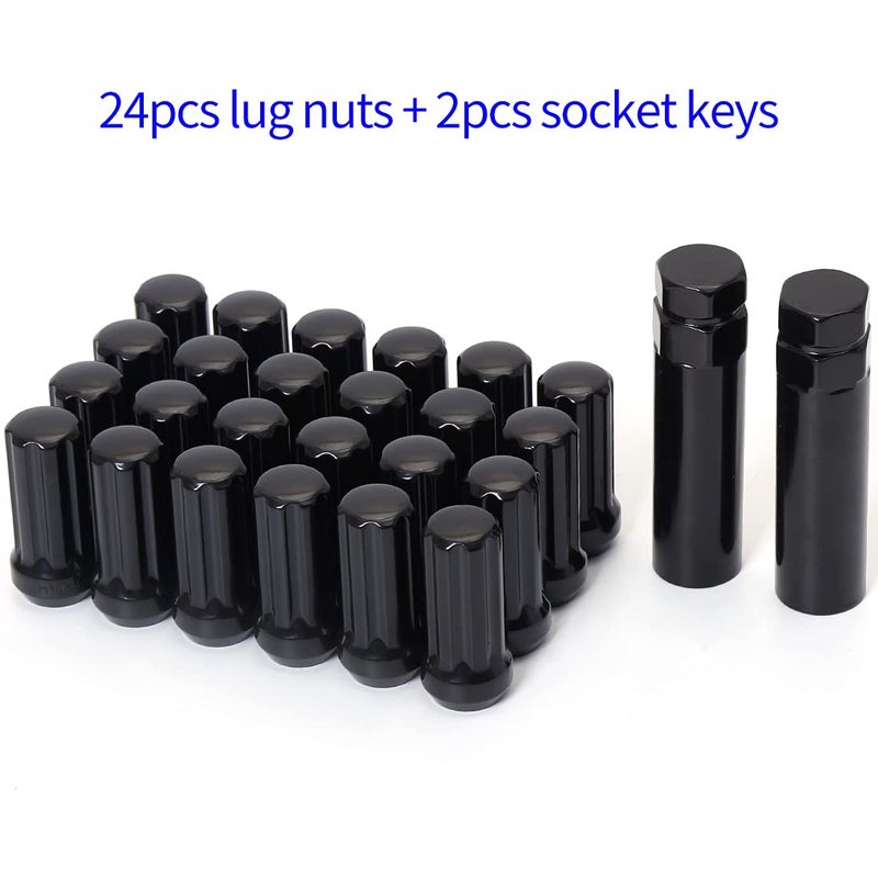 ChnewAuto M14x1.5 Lug Nuts 14x1.5 Spline Lug Nuts M14 x 1.5 Black 2"" Tall Set of 24 pcs 2 Socket Keys 14mmx1.5 Lug Nuts Acorn Aftermarket Wheel Lug Nut - Image 2